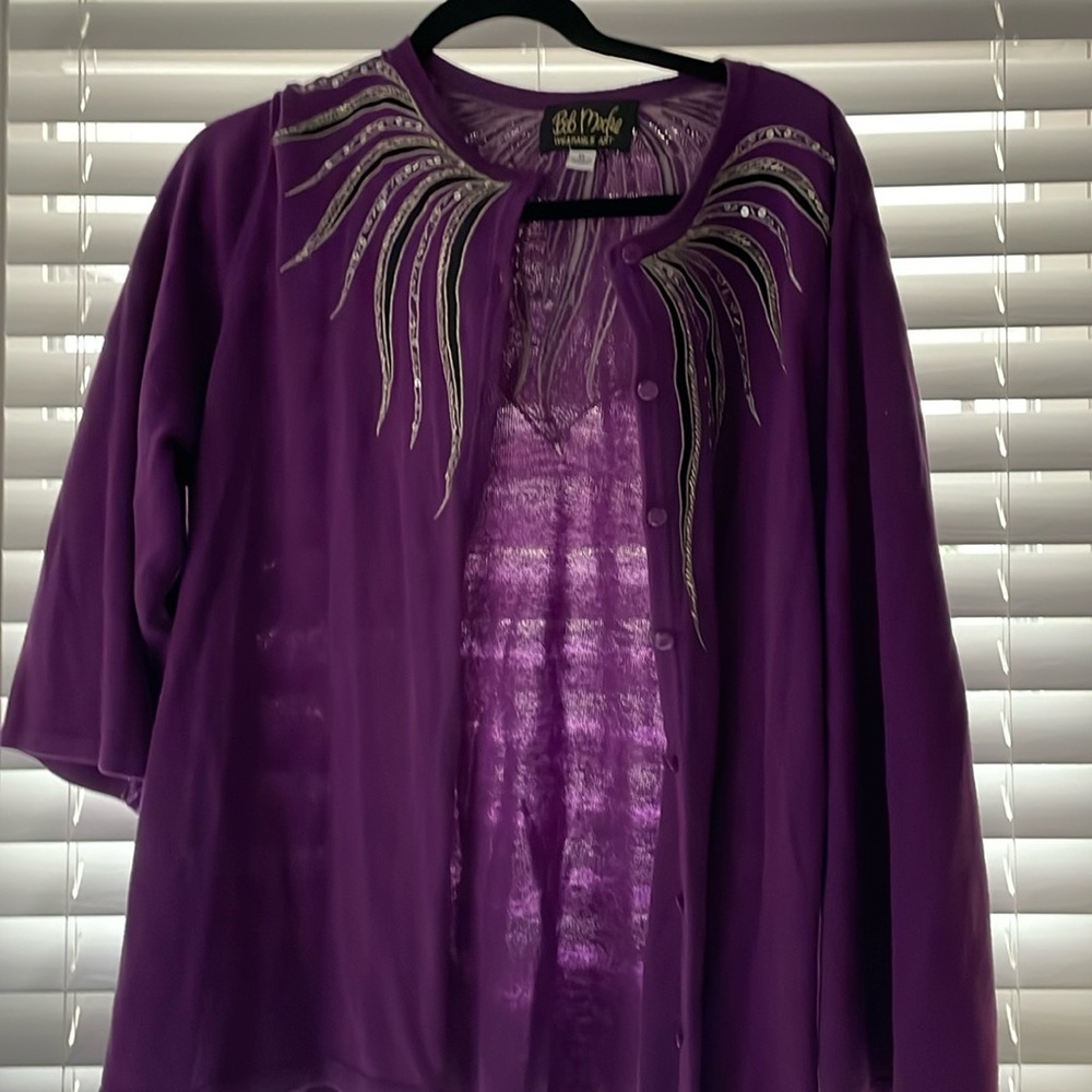 Gently worn Bob Mackie wearable art short sleeve knit top